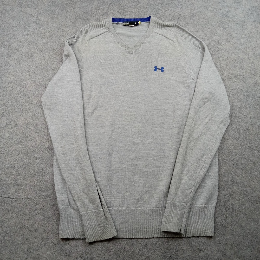 Under Armour Sweater Mens Medium‎ Tall Gray V Neck Knit Pullover Golf MT Loose